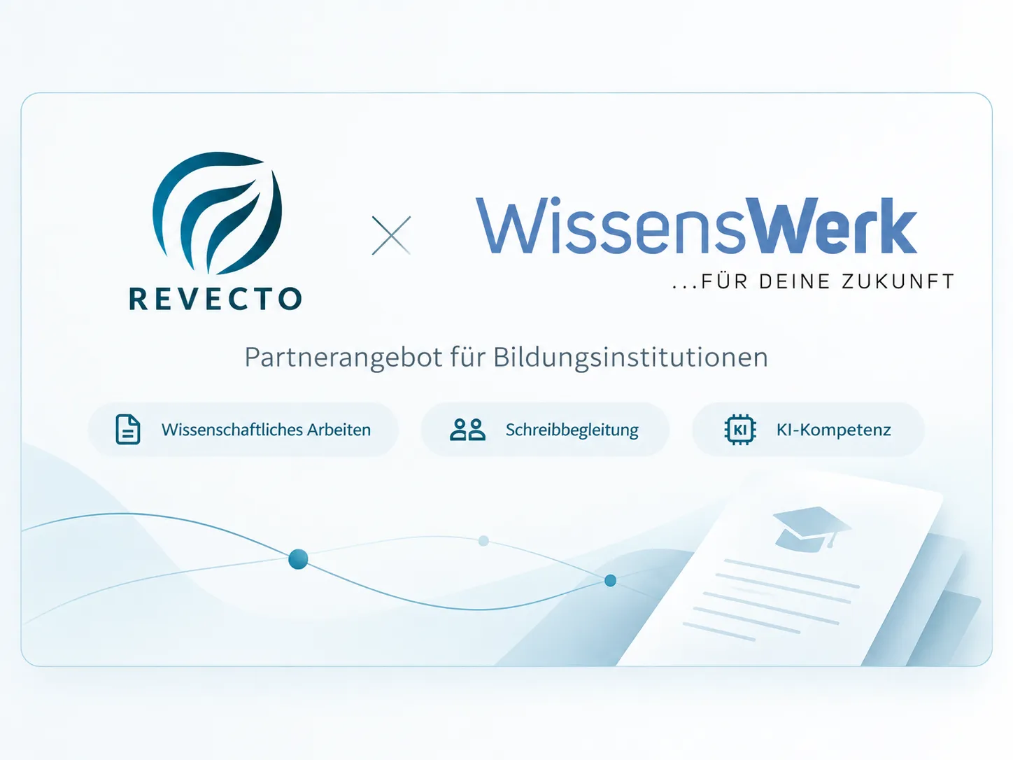 Partnerangebot von Revecto und WissensWerk für Bildungsinstitutionen: wissenschaftliches Arbeiten, Schreibbegleitung und KI-Kompetenz